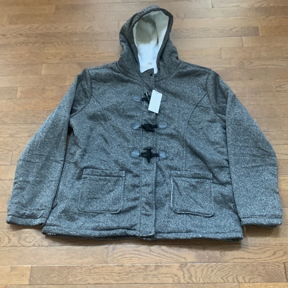 JiangWu Womens Fashion Horn Button Fleece Jacket  with Hood - Size XL- Dark Grey - Picture 2 of 13